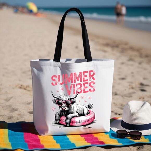 Summer Vibes Highland Cow Tubing Beach Tote Bag - Picture 3 of 3